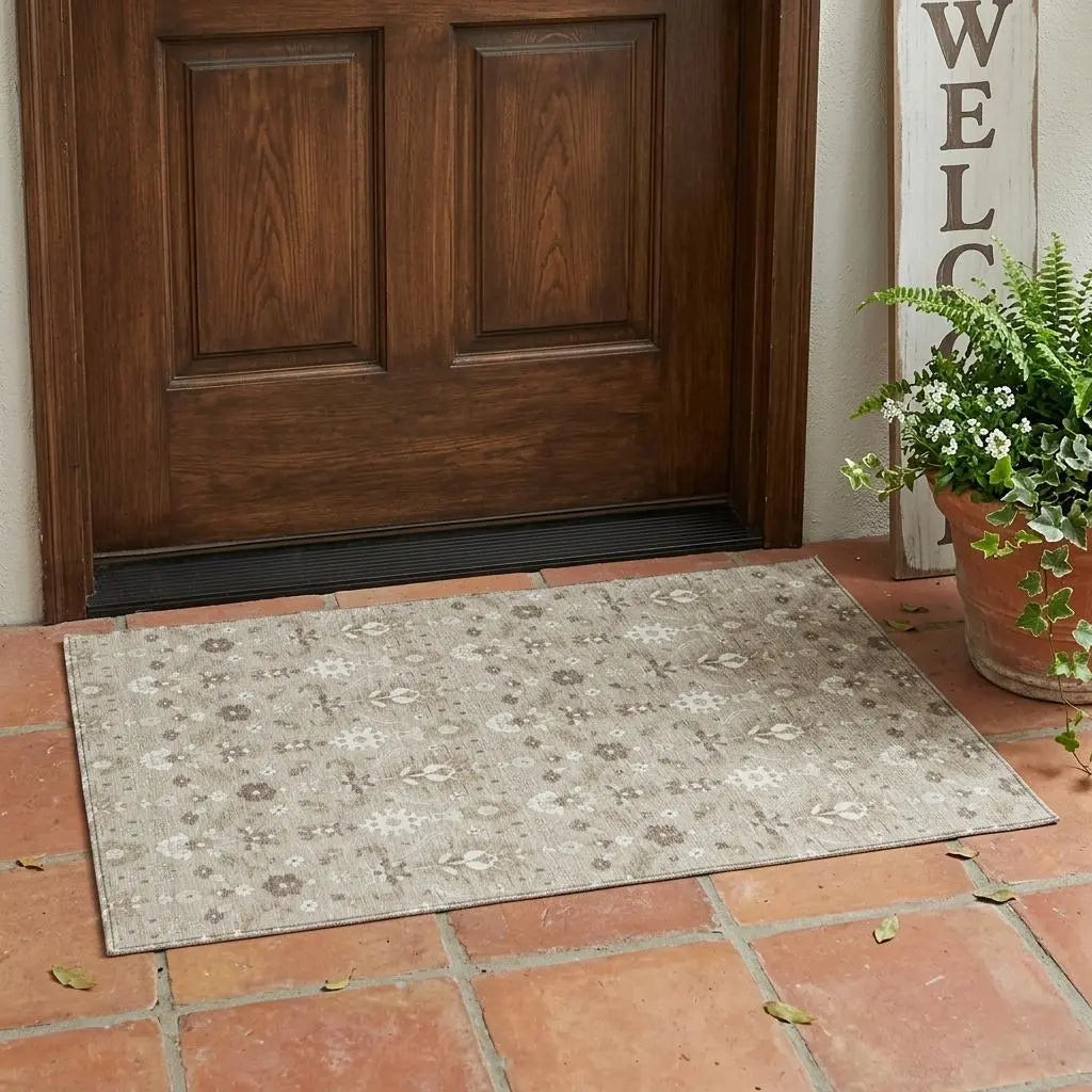 3' X 5' Beige And Brown Oriental Washable Indoor Outdoor Area Rug Homeroots Outdoor
