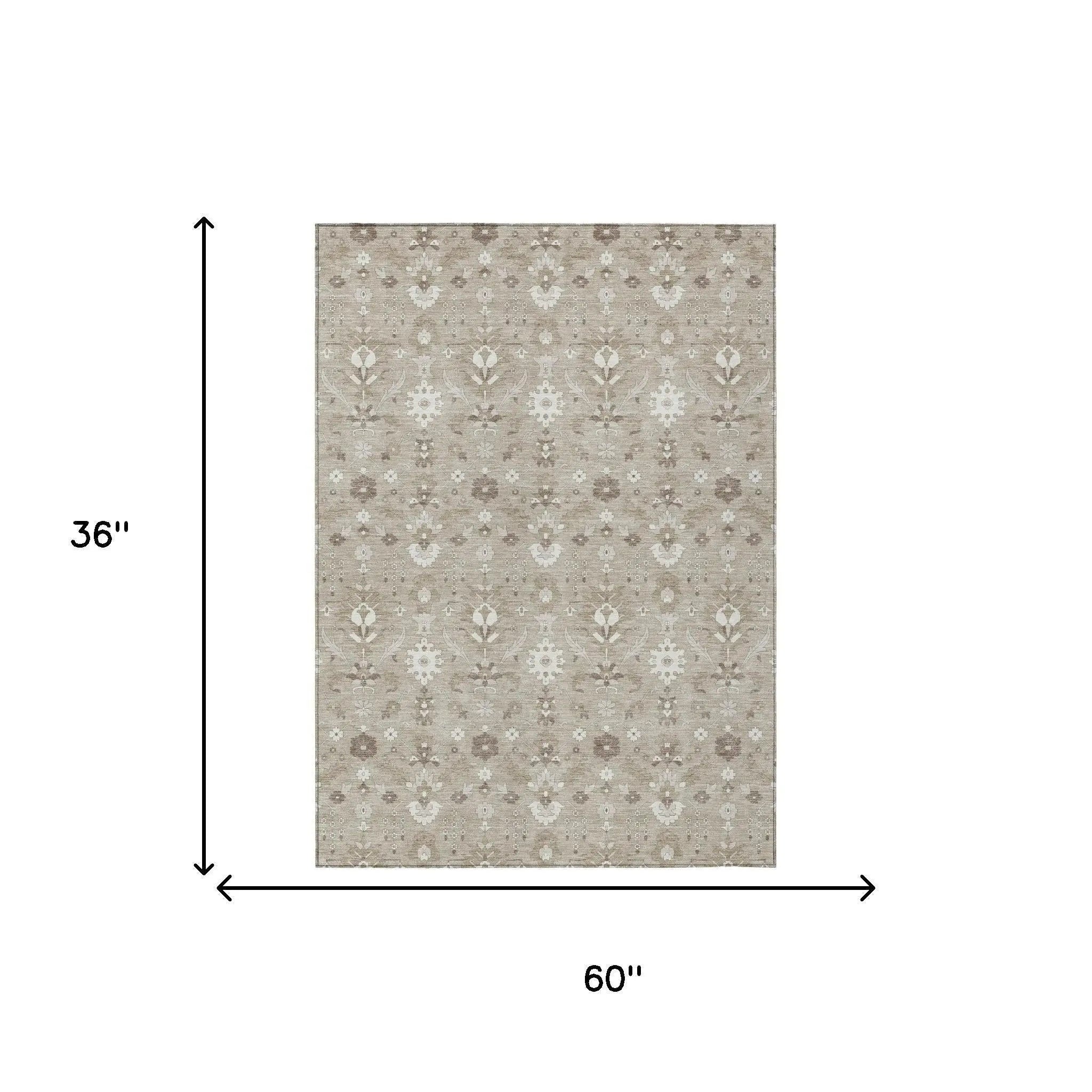 3' X 5' Beige And Brown Oriental Washable Indoor Outdoor Area Rug Homeroots Outdoor
