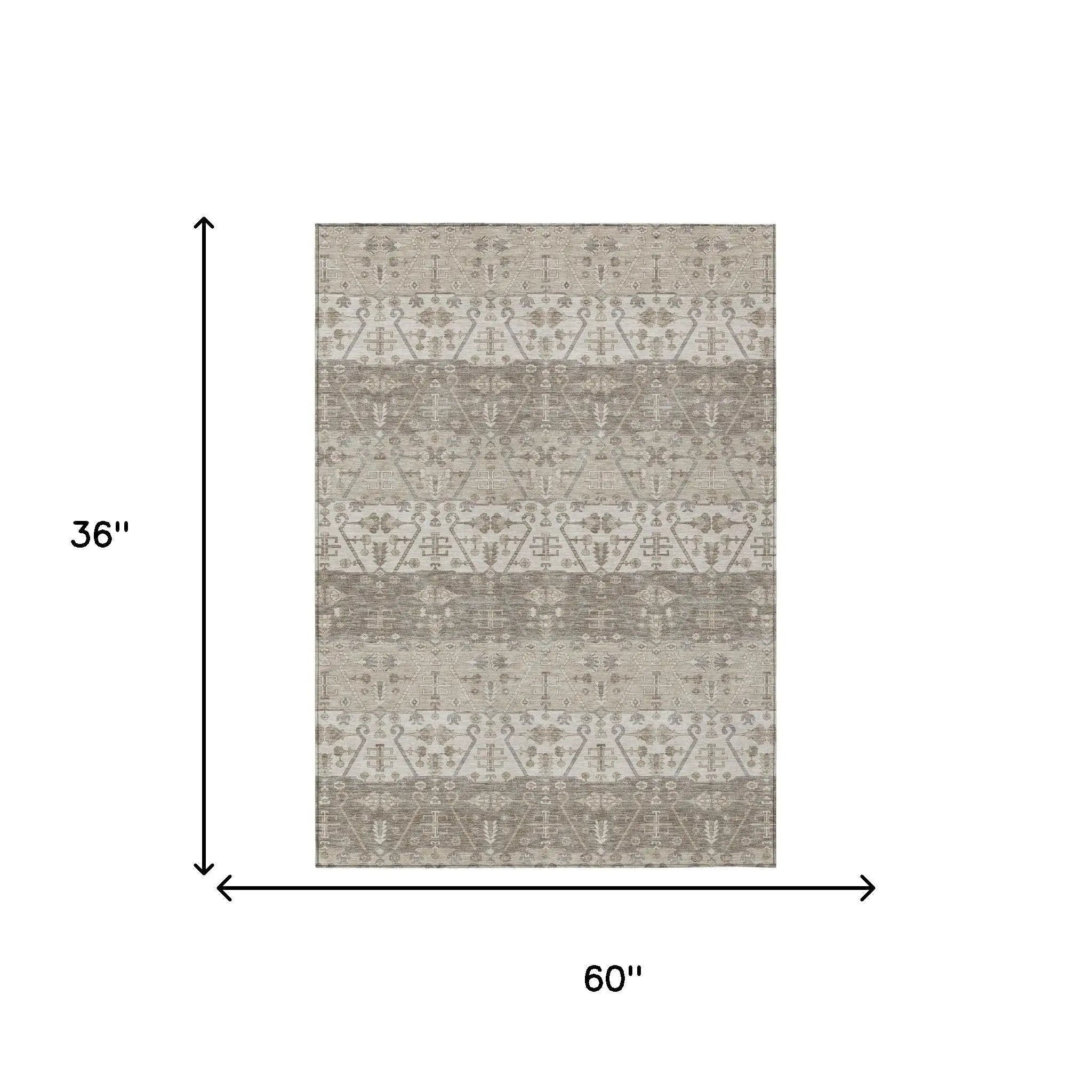 3' X 5' Beige And Brown Oriental Washable Indoor Outdoor Area Rug Homeroots Outdoor