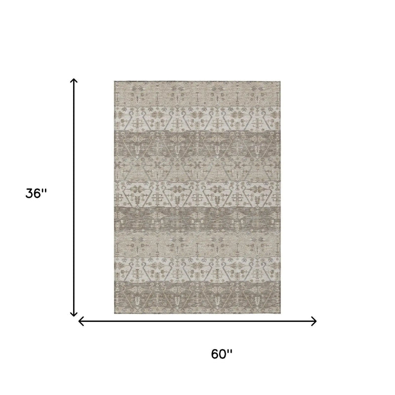 3' X 5' Beige And Brown Oriental Washable Indoor Outdoor Area Rug Homeroots Outdoor