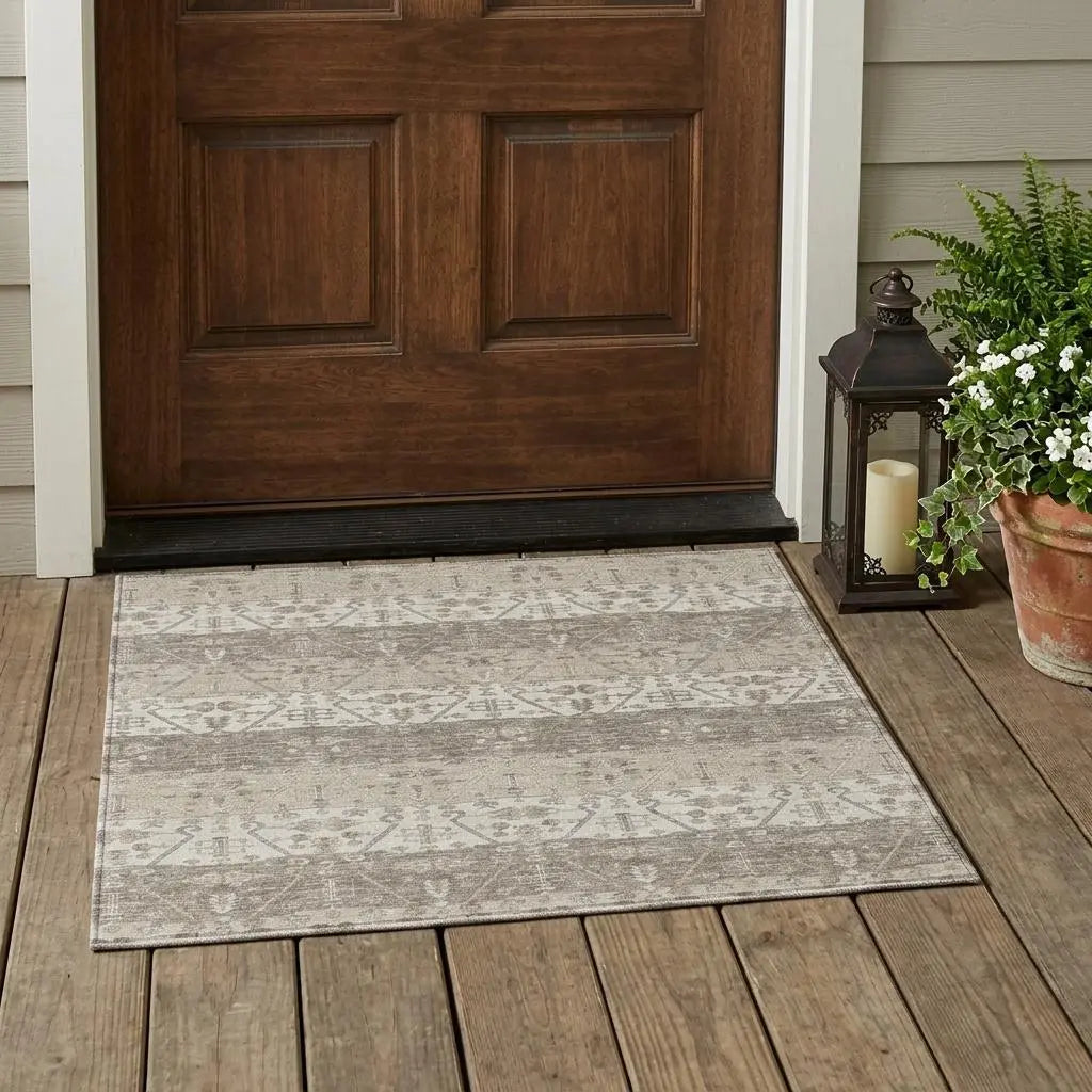 3' X 5' Beige And Brown Oriental Washable Indoor Outdoor Area Rug Homeroots Outdoor