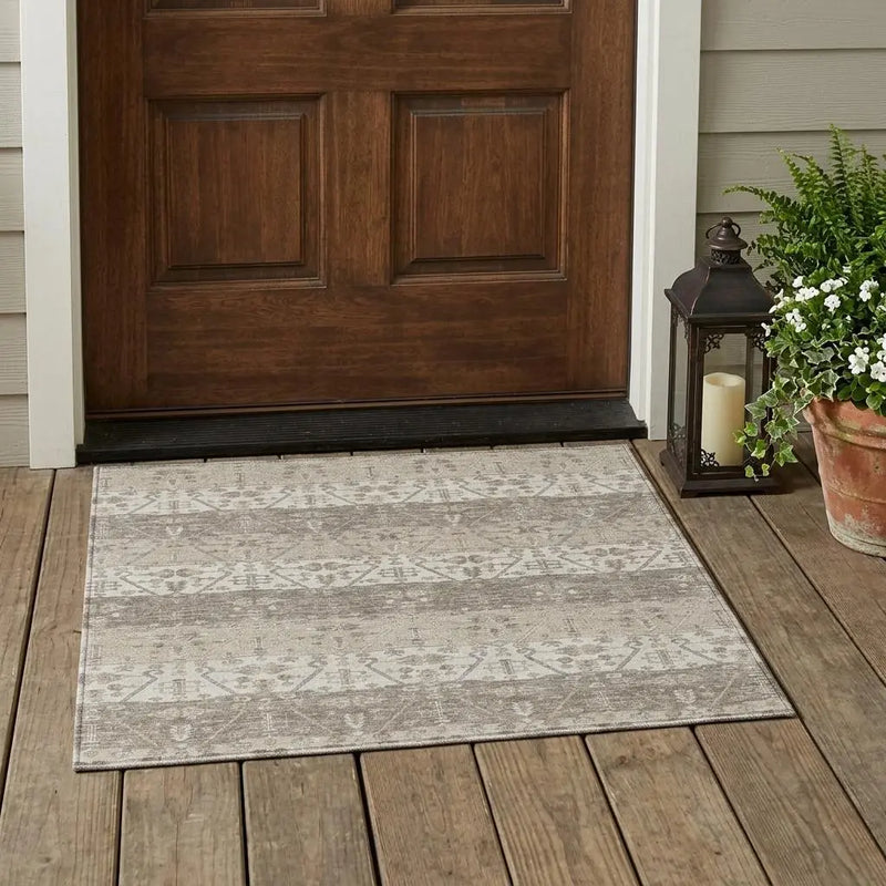 3' X 5' Beige And Brown Oriental Washable Indoor Outdoor Area Rug Homeroots Outdoor