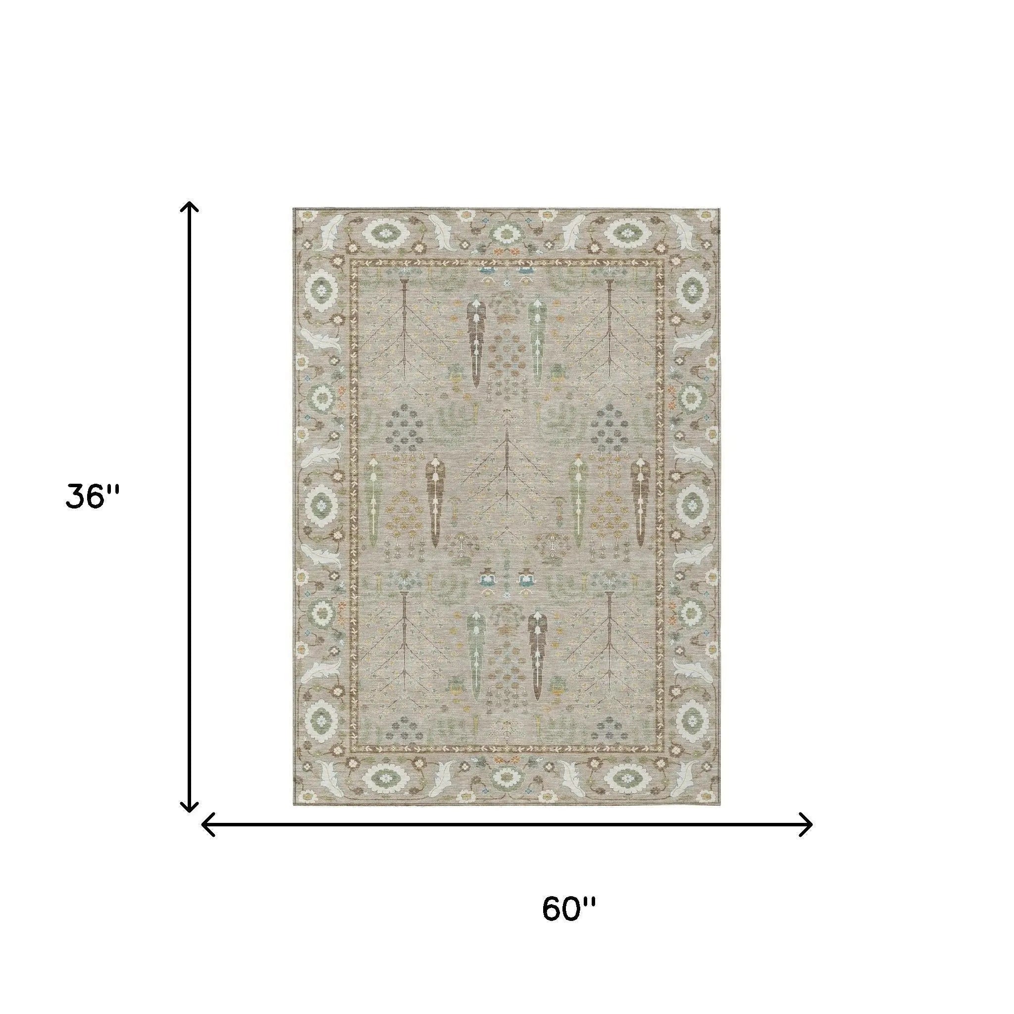 3' X 5' Beige And Brown Oriental Washable Indoor Outdoor Area Rug Homeroots Outdoor