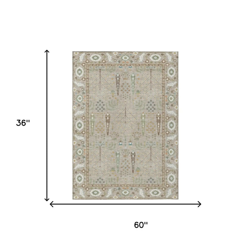 3' X 5' Beige And Brown Oriental Washable Indoor Outdoor Area Rug Homeroots Outdoor