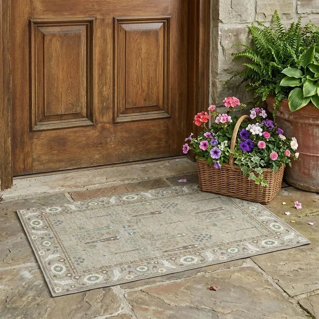 3' X 5' Beige And Brown Oriental Washable Indoor Outdoor Area Rug Homeroots Outdoor