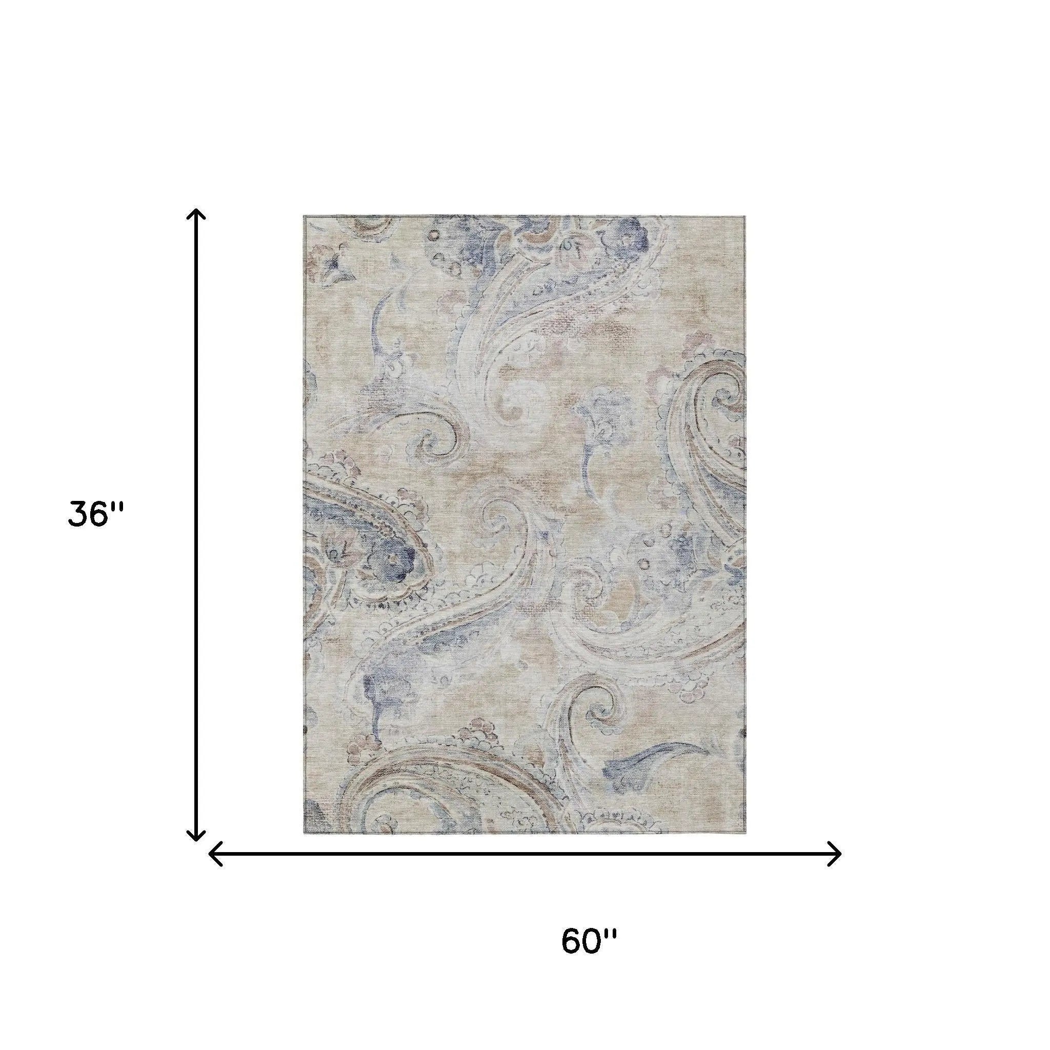 3' X 5' Beige And Brown Paisley Washable Indoor Outdoor Area Rug Homeroots Outdoor