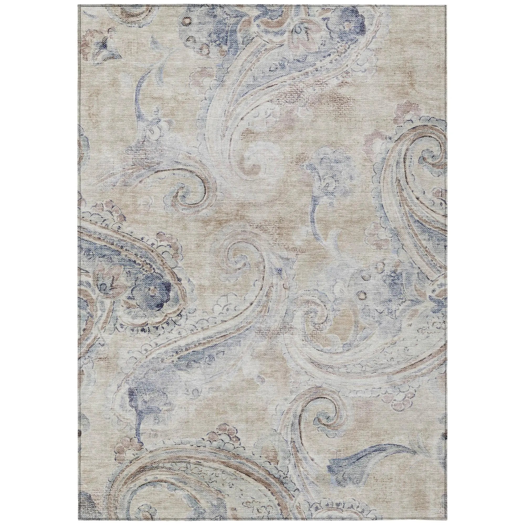 3' X 5' Beige And Brown Paisley Washable Indoor Outdoor Area Rug Homeroots Outdoor