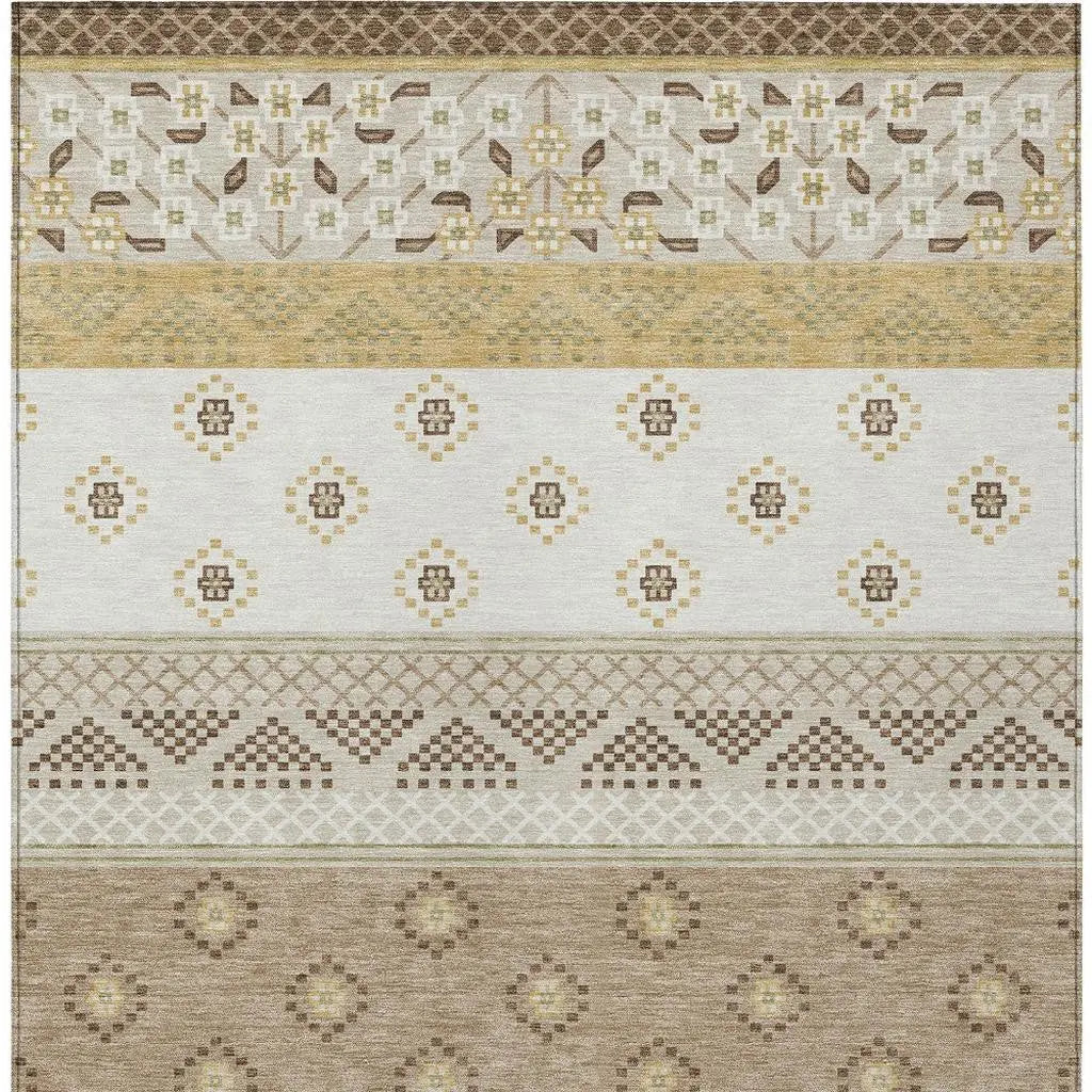 3' X 5' Beige And Brown Striped Washable Indoor Outdoor Area Rug Homeroots Outdoor