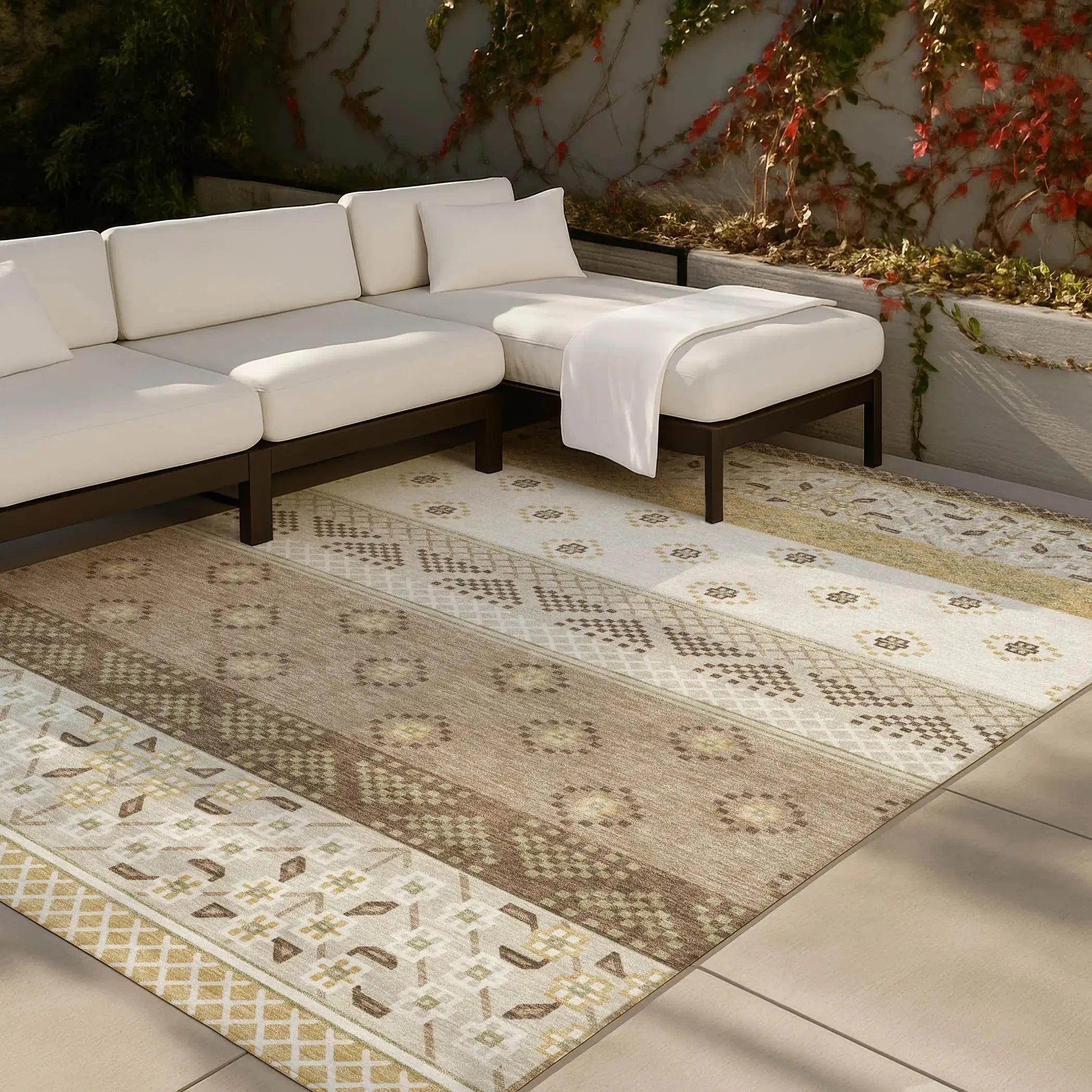 3' X 5' Beige And Brown Striped Washable Indoor Outdoor Area Rug Homeroots Outdoor