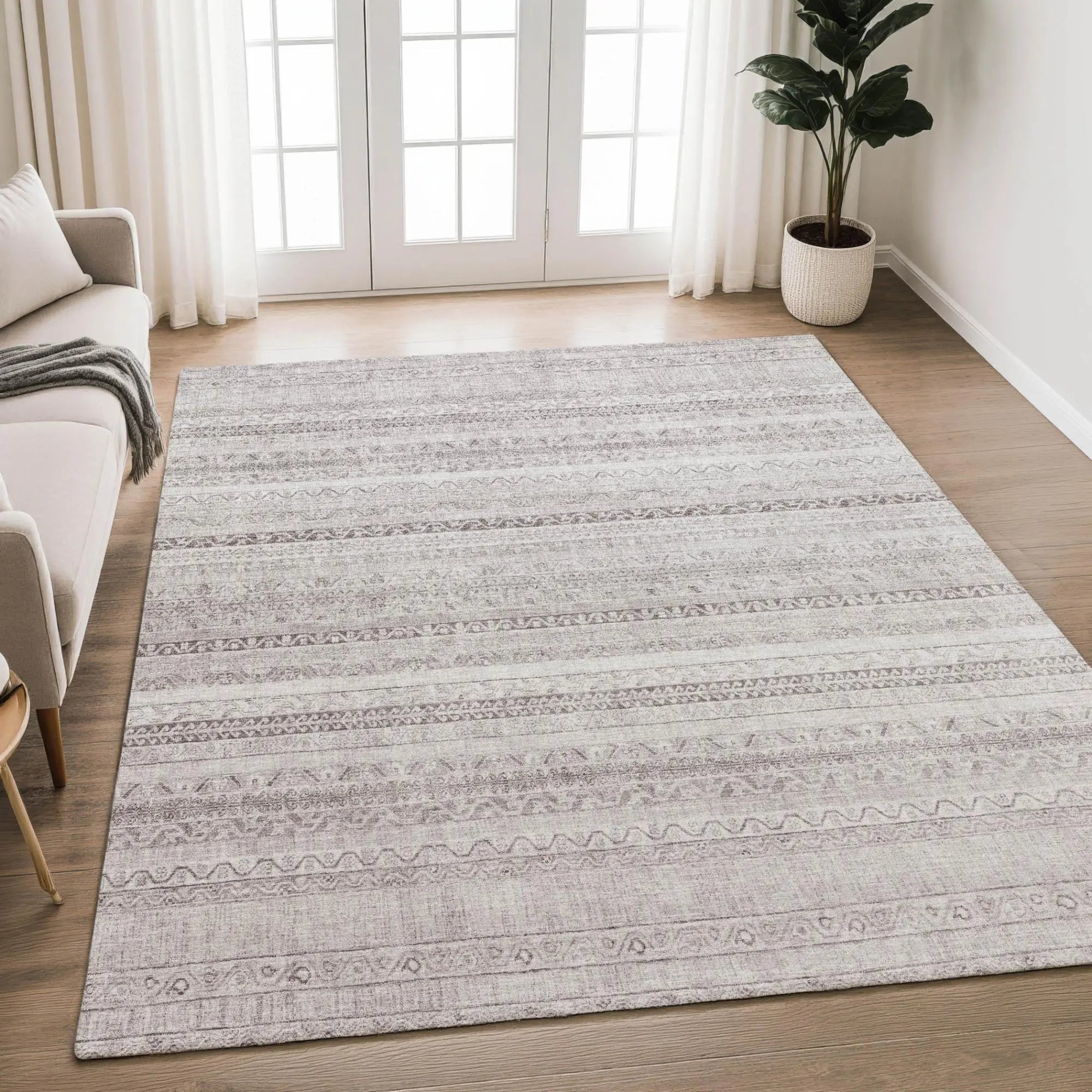 3' X 5' Beige And Brown Striped Washable Indoor Outdoor Area Rug Homeroots Outdoor