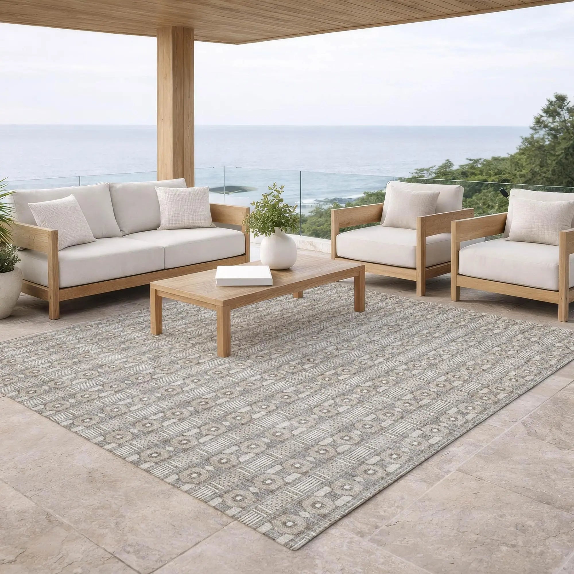 3' X 5' Beige And Brown Striped Washable Indoor Outdoor Area Rug Homeroots Outdoor