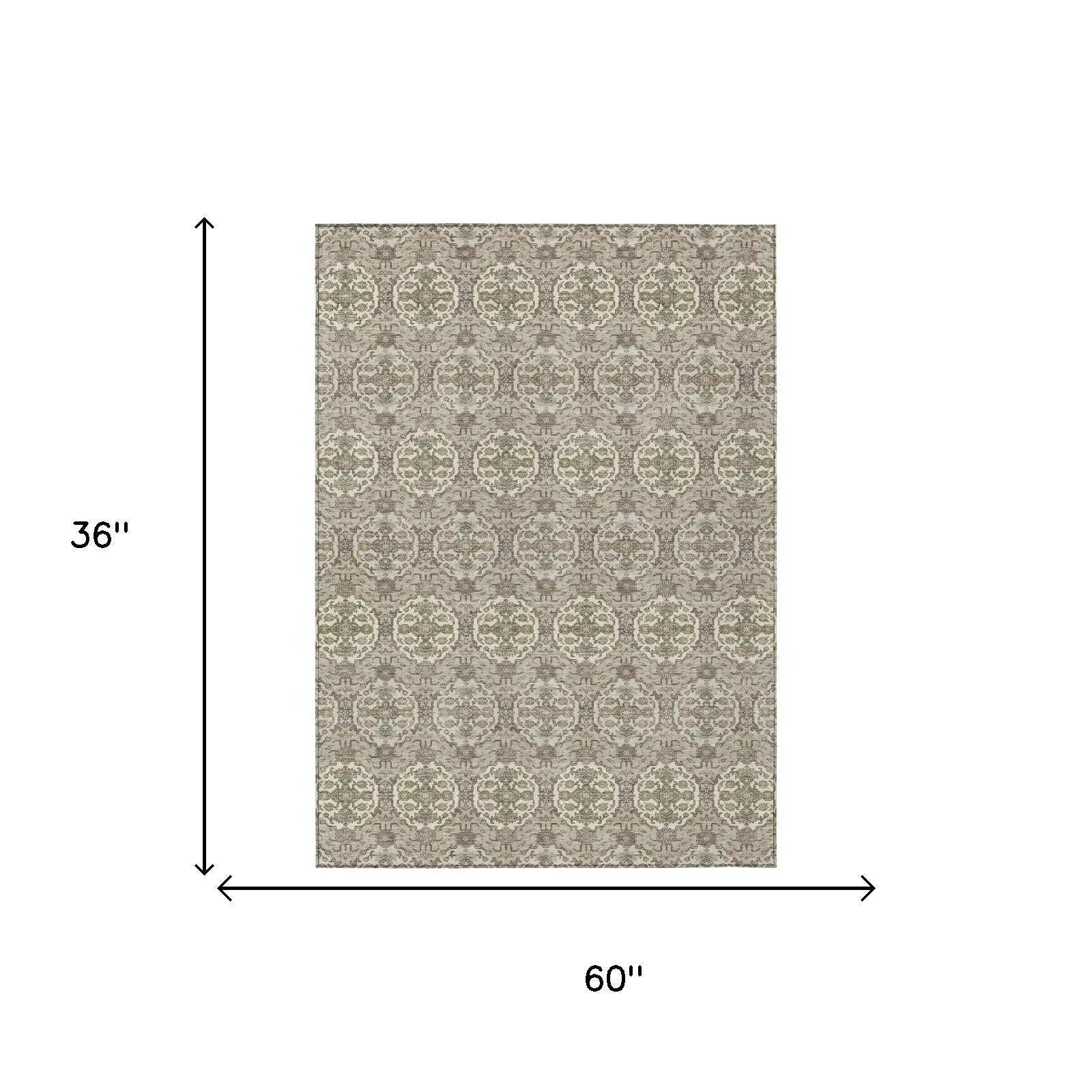 3' X 5' Beige And Brown Striped Washable Indoor Outdoor Area Rug Homeroots Outdoor