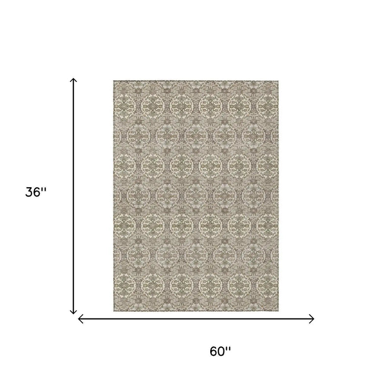 3' X 5' Beige And Brown Striped Washable Indoor Outdoor Area Rug Homeroots Outdoor