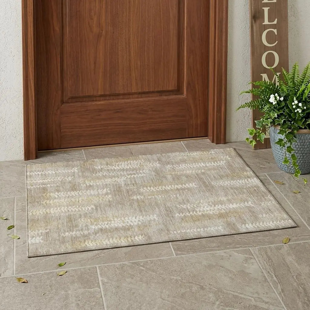 3' X 5' Beige And Brown Striped Washable Indoor Outdoor Area Rug Homeroots Outdoor