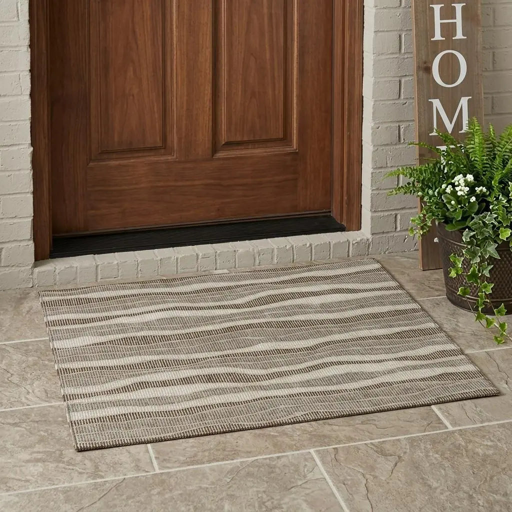 3' X 5' Beige And Brown Striped Washable Indoor Outdoor Area Rug Homeroots Outdoor