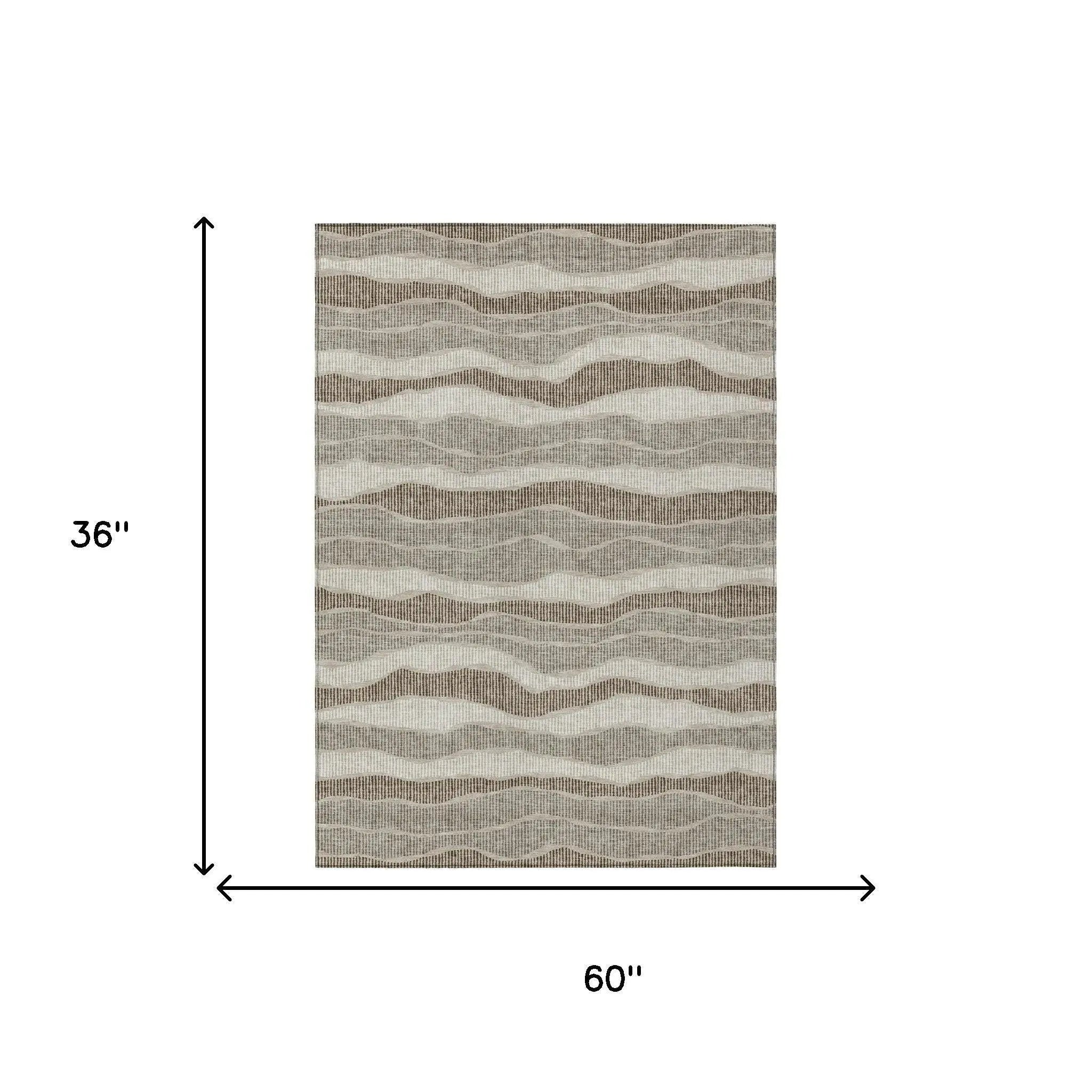 3' X 5' Beige And Brown Striped Washable Indoor Outdoor Area Rug Homeroots Outdoor
