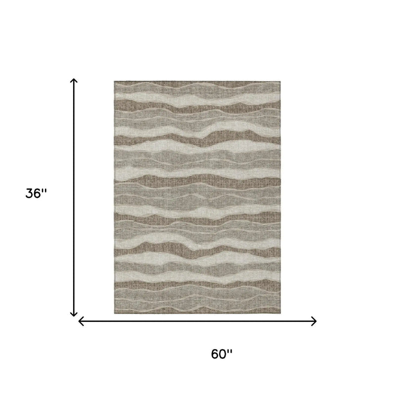 3' X 5' Beige And Brown Striped Washable Indoor Outdoor Area Rug Homeroots Outdoor