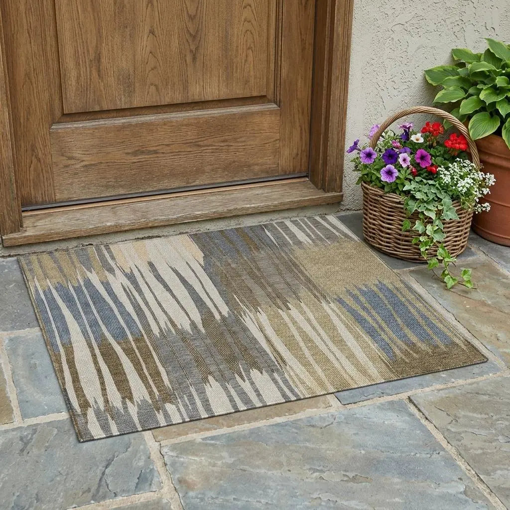 3' X 5' Beige And Brown Striped Washable Indoor Outdoor Area Rug Homeroots Outdoor