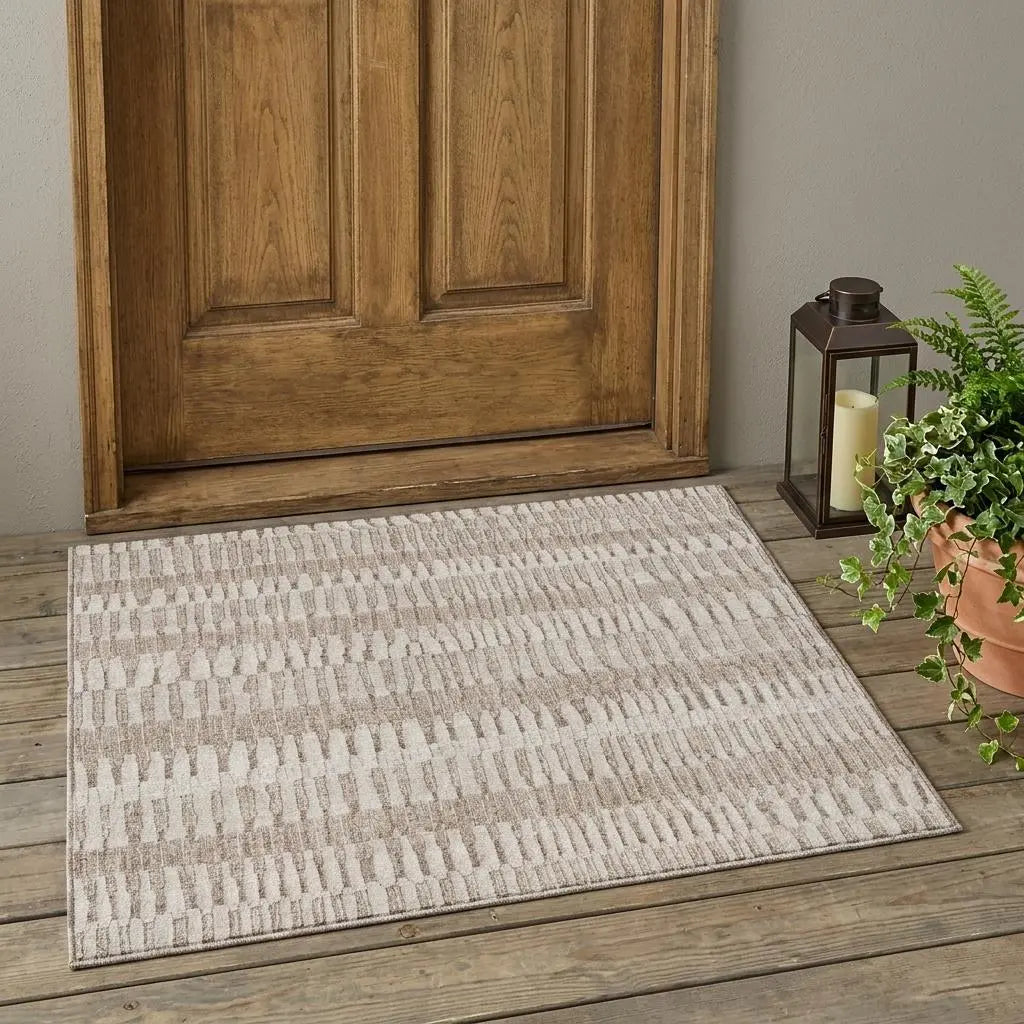 3' X 5' Beige And Brown Striped Washable Indoor Outdoor Area Rug Homeroots Outdoor