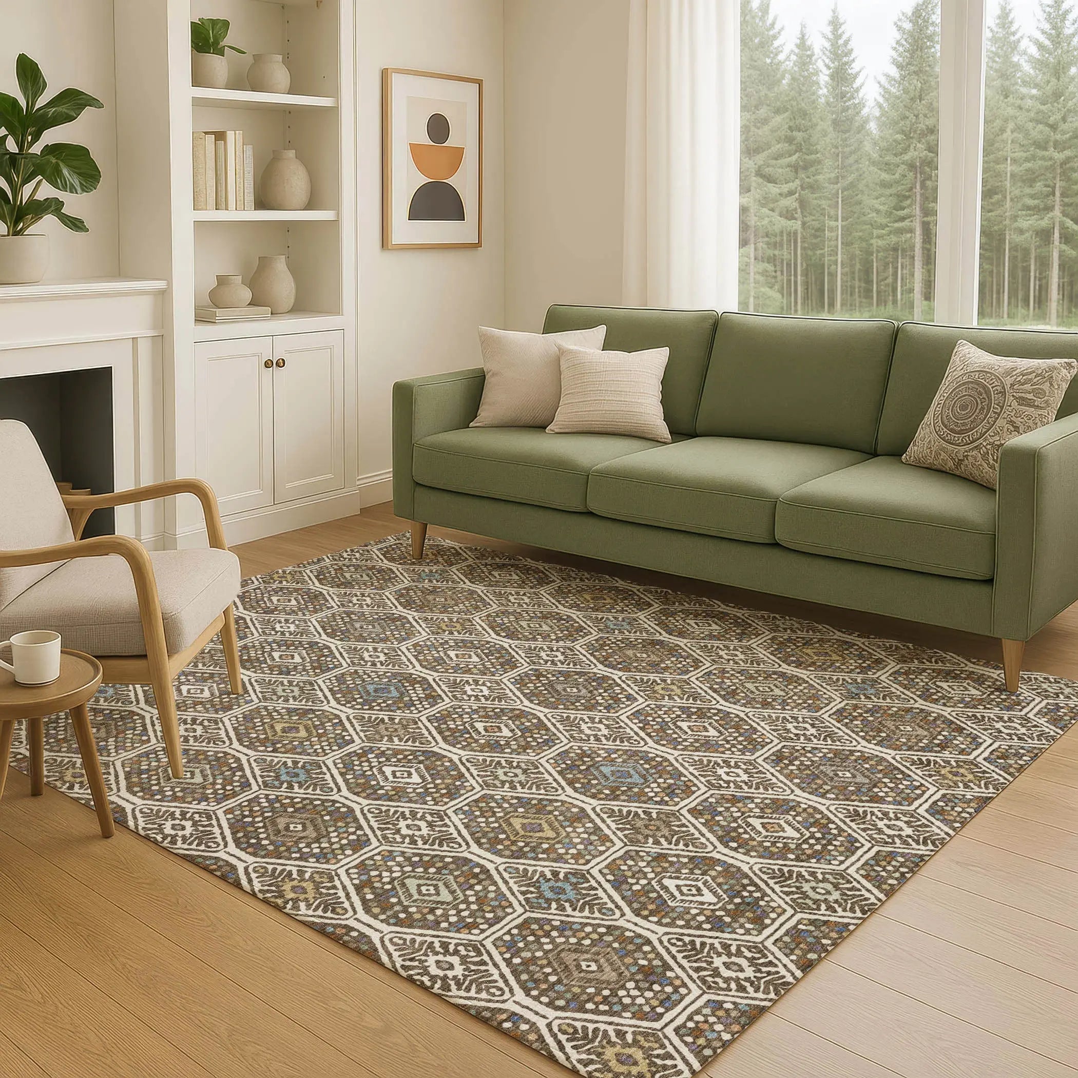 3' X 5' Beige And Chocolate Geometric Washable Indoor Outdoor Area Rug Homeroots Outdoor