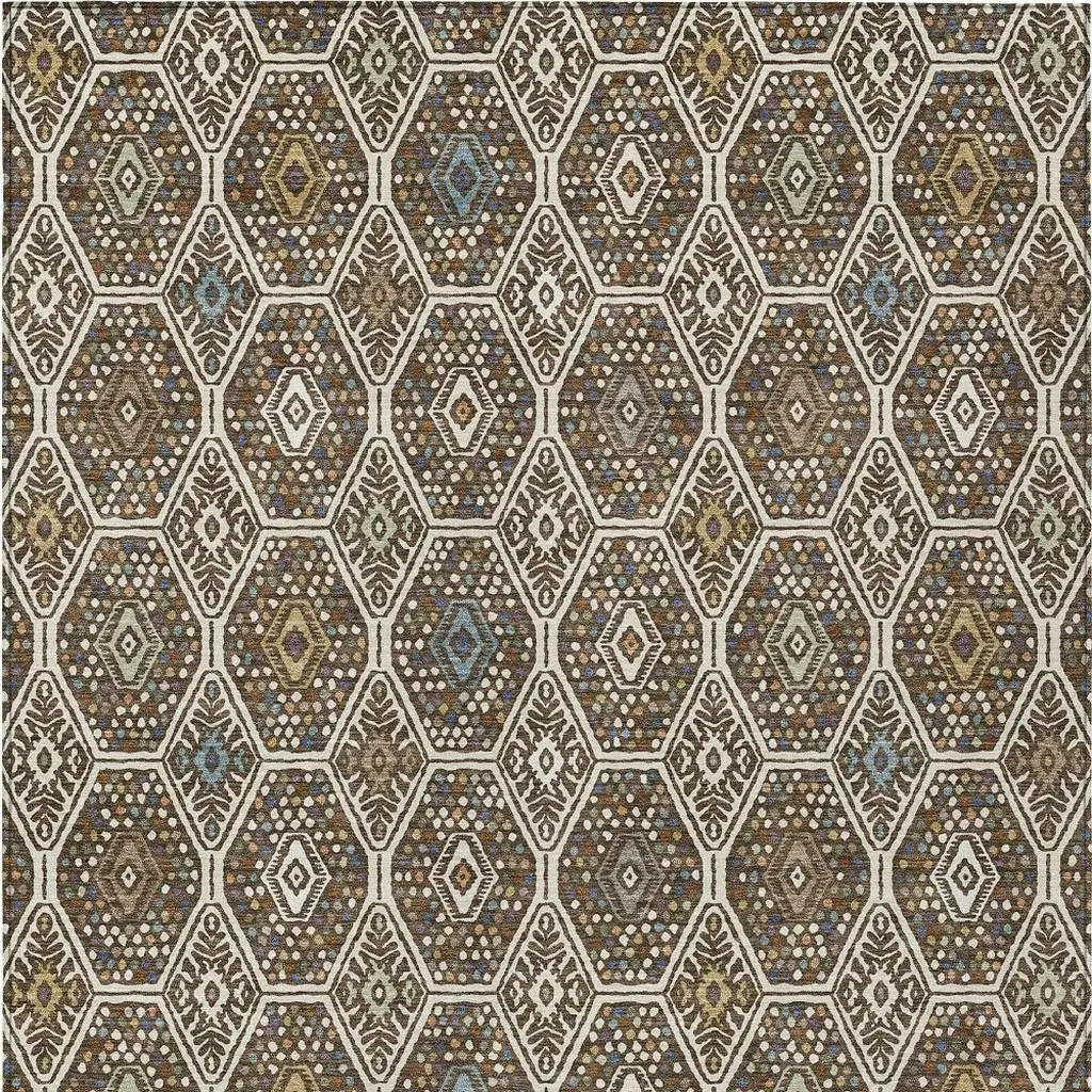 3' X 5' Beige And Chocolate Geometric Washable Indoor Outdoor Area Rug Homeroots Outdoor