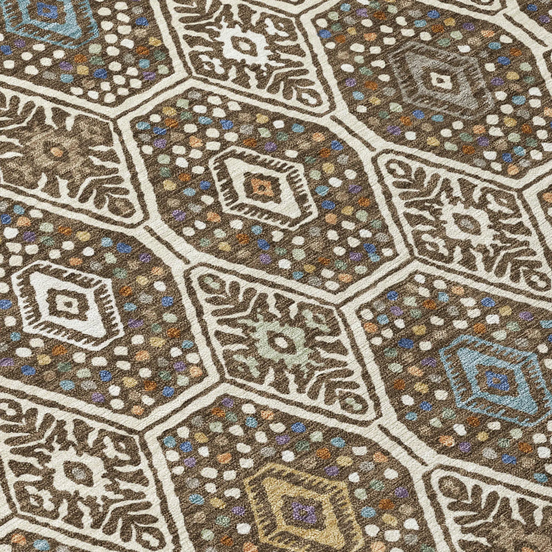 3' X 5' Beige And Chocolate Geometric Washable Indoor Outdoor Area Rug Homeroots Outdoor