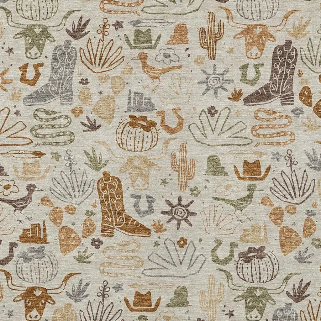 3' X 5' Beige And Copper Cactus Washable Indoor Outdoor Area Rug Homeroots Outdoor