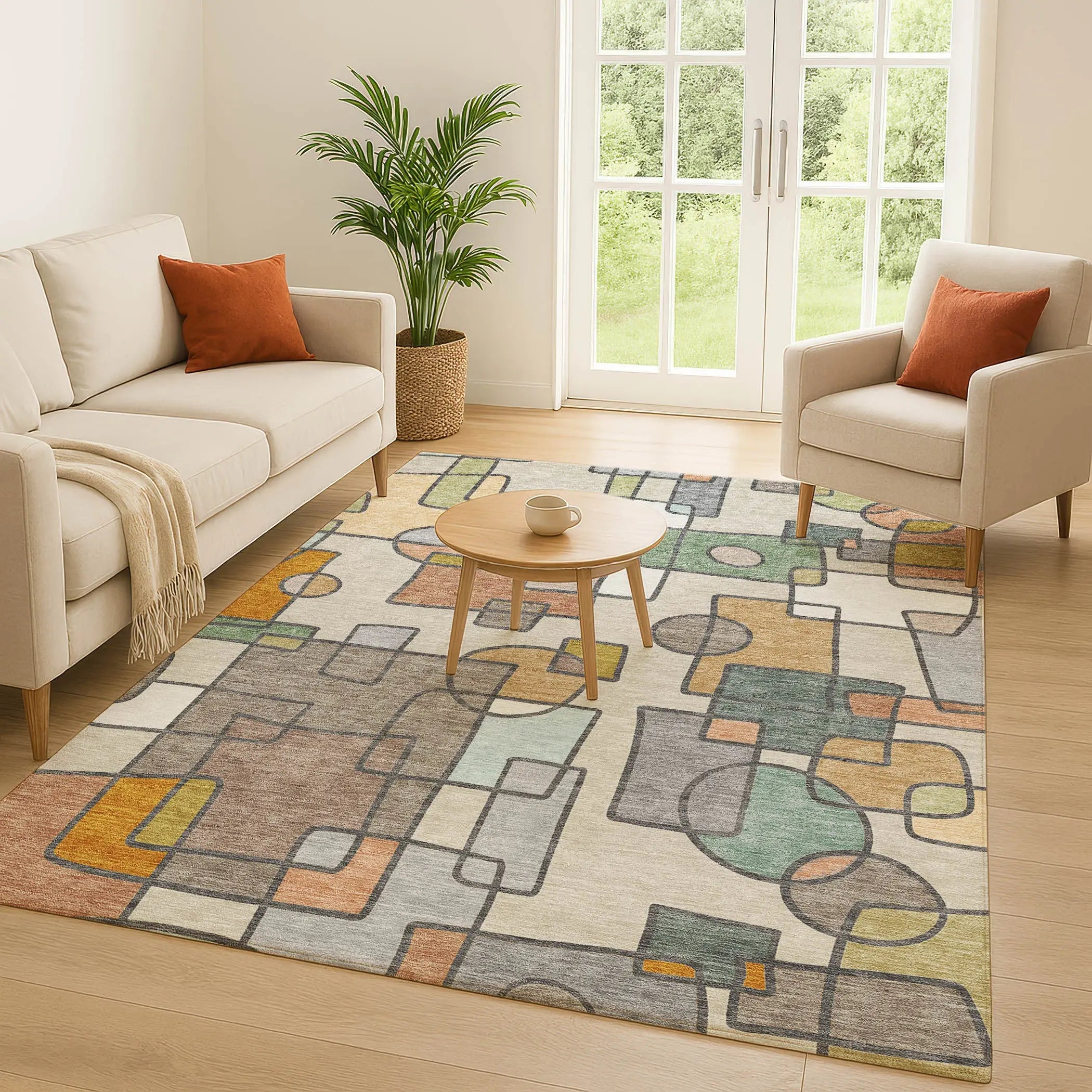 3' X 5' Beige And Copper Geometric Washable Indoor Outdoor Area Rug Homeroots Outdoor