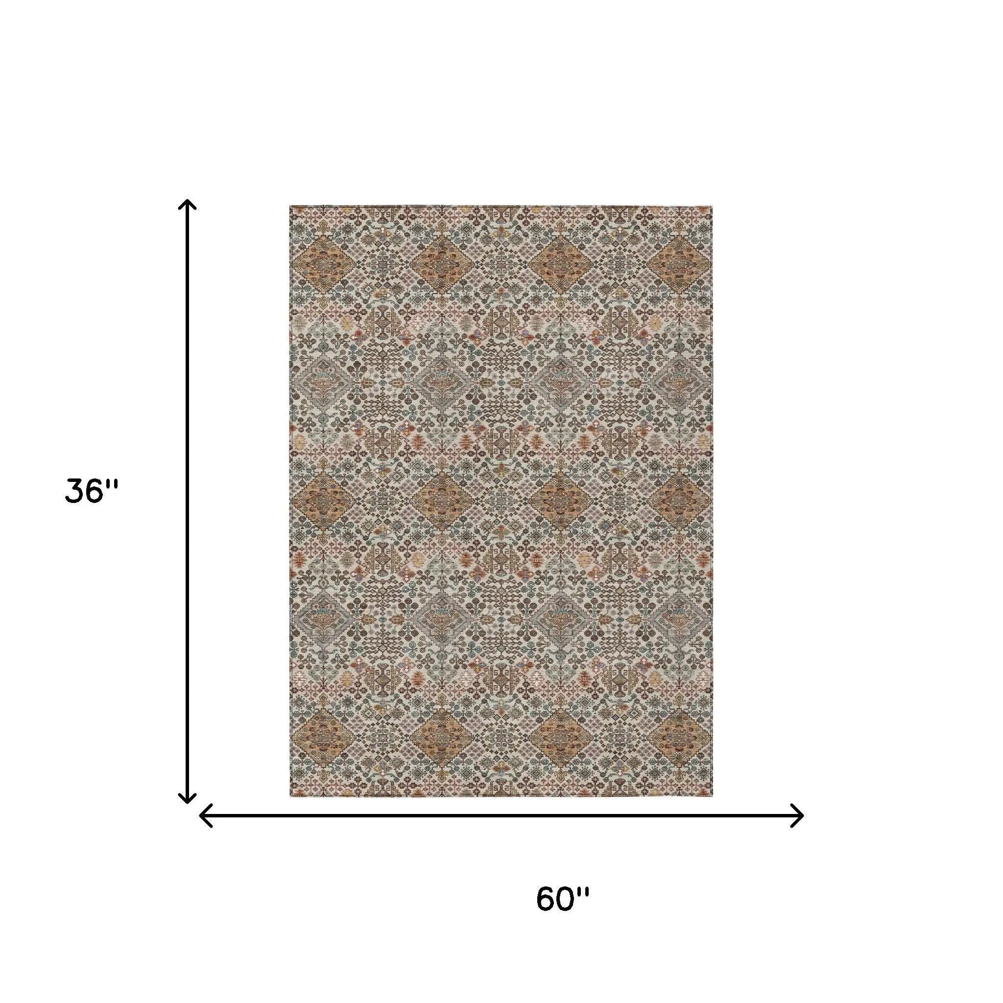 3' X 5' Beige And Copper Geometric Washable Indoor Outdoor Area Rug Homeroots Outdoor