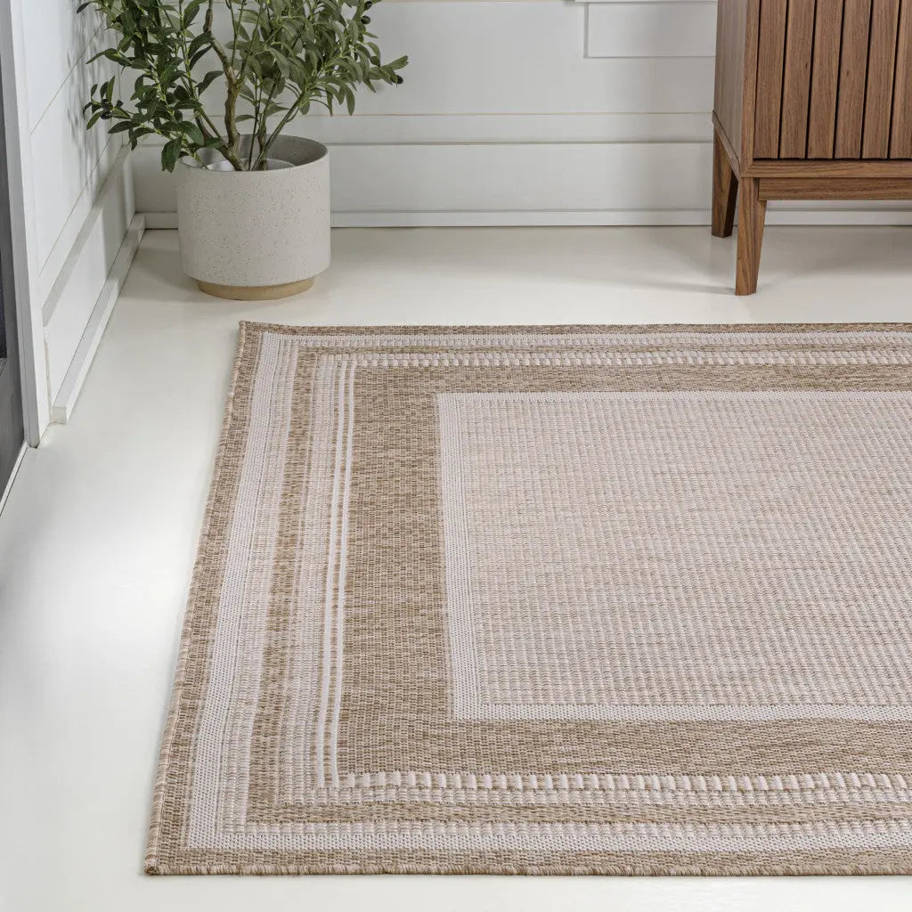 3' X 5' Beige And Cream Indoor Outdoor Area Rug - GreatEagleInc