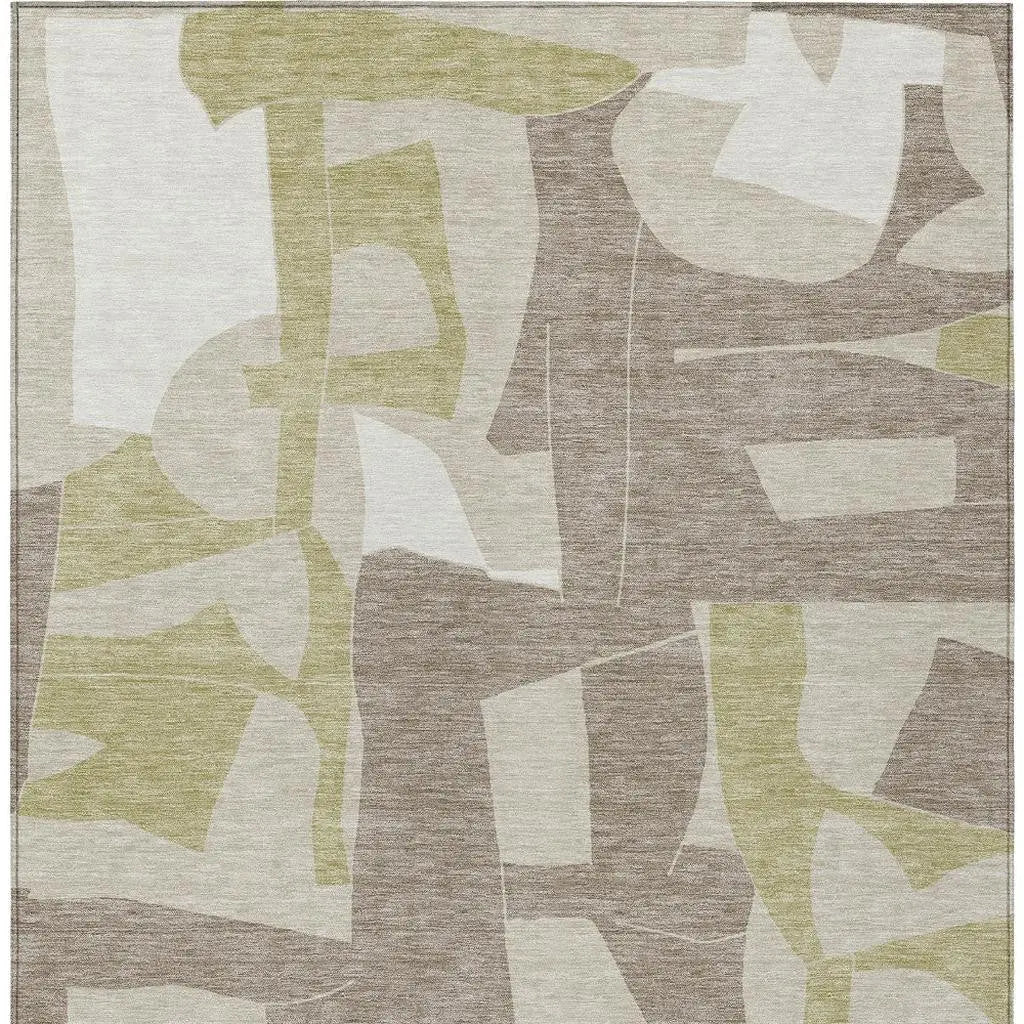 3' X 5' Beige And Fern Green Geometric Washable Indoor Outdoor Area Rug Homeroots Outdoor