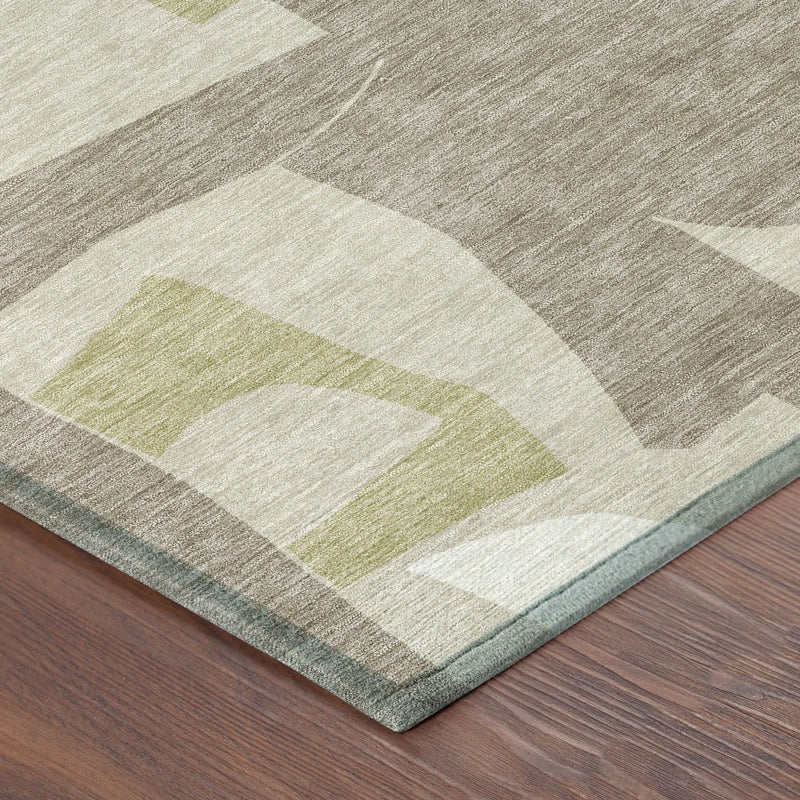 3' X 5' Beige And Fern Green Geometric Washable Indoor Outdoor Area Rug Homeroots Outdoor