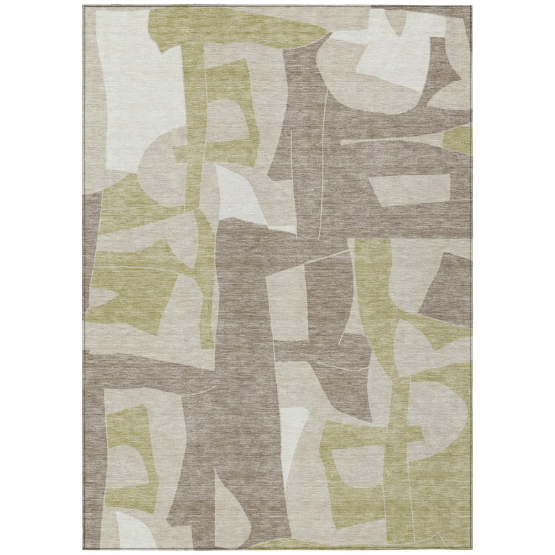 3' X 5' Beige And Fern Green Geometric Washable Indoor Outdoor Area Rug Homeroots Outdoor