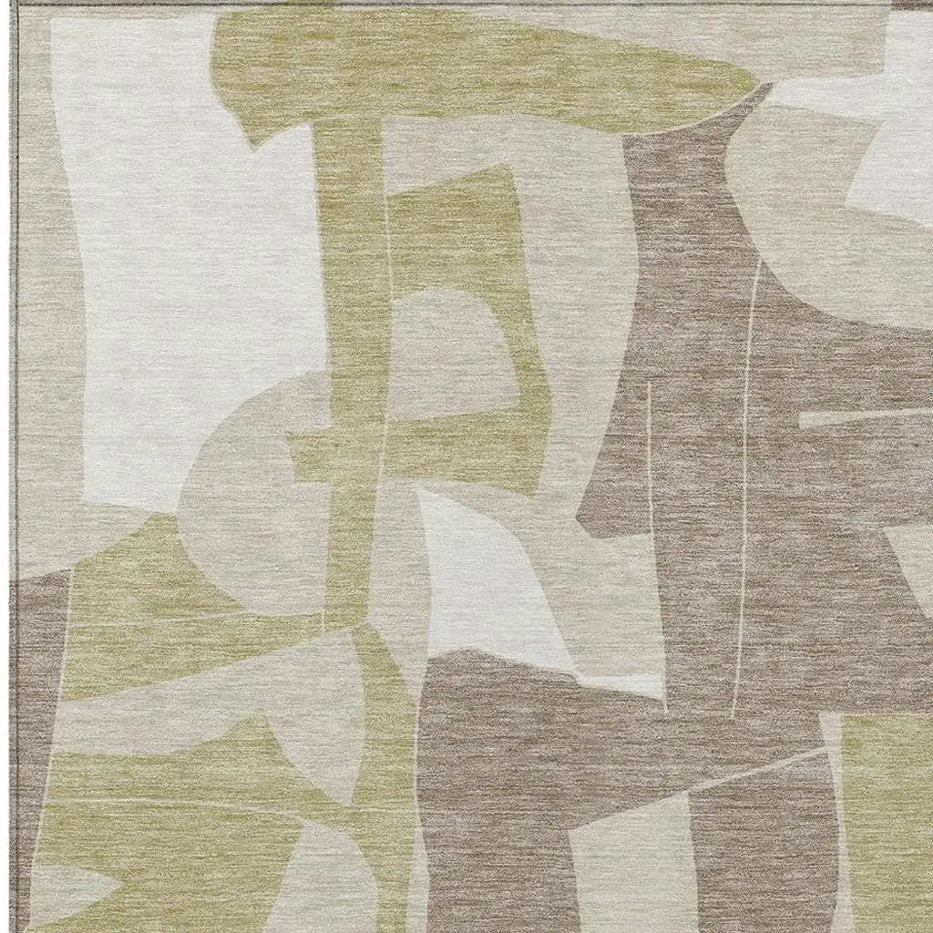3' X 5' Beige And Fern Green Geometric Washable Indoor Outdoor Area Rug Homeroots Outdoor
