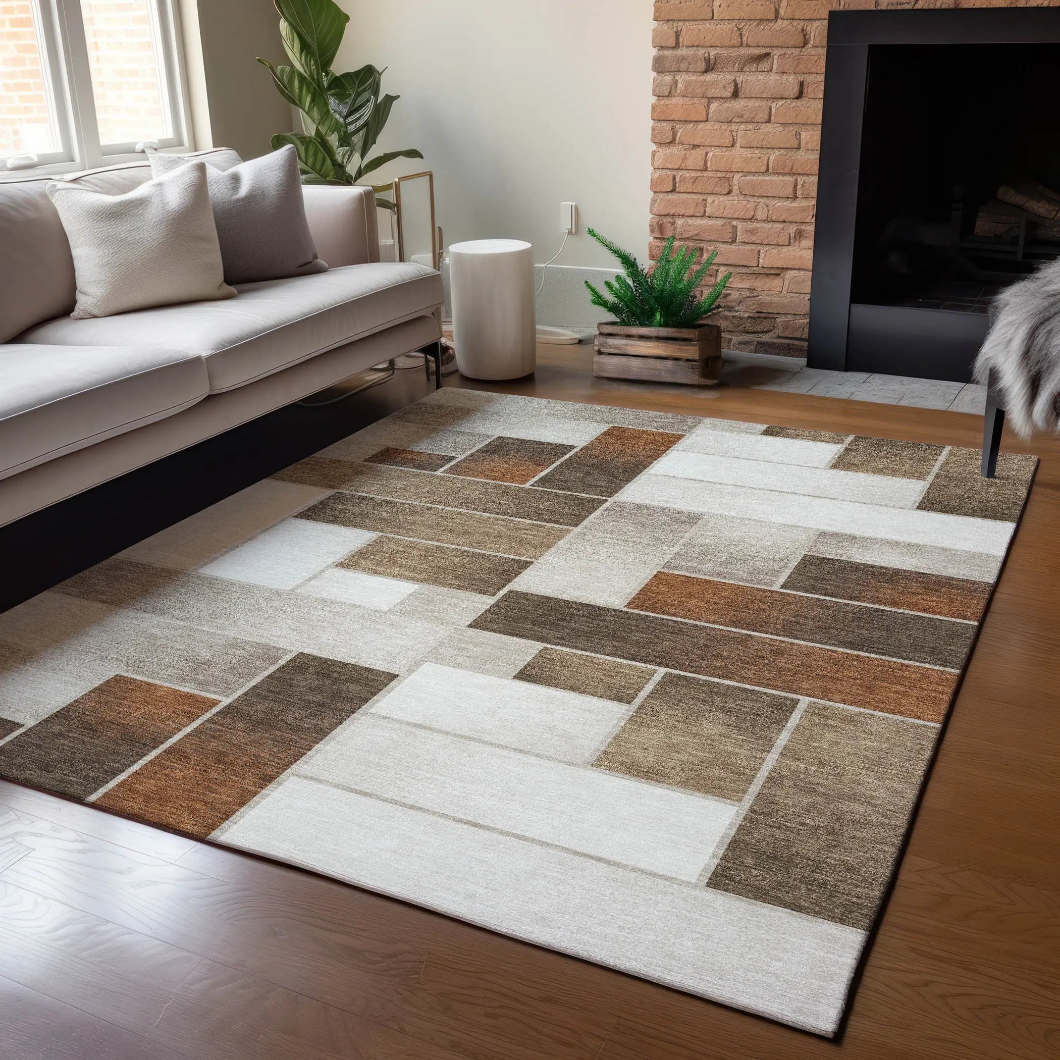3' X 5' Beige And Graphite Geometric Washable Indoor Outdoor Area Rug Homeroots Outdoor