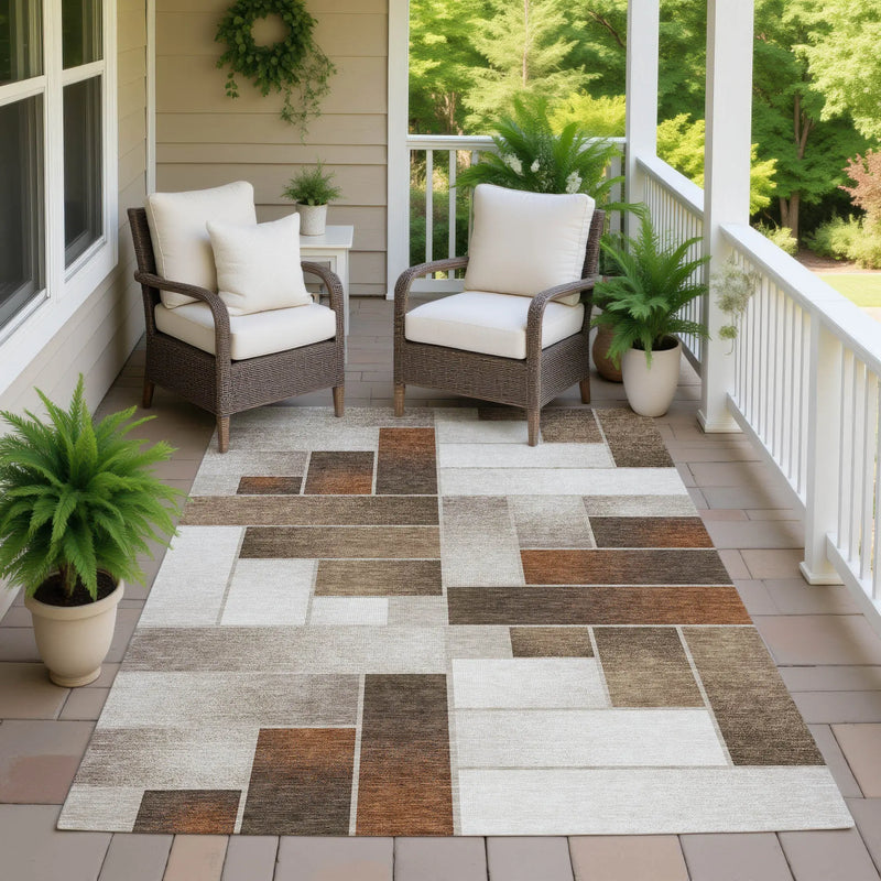 3' X 5' Beige And Graphite Geometric Washable Indoor Outdoor Area Rug Homeroots Outdoor