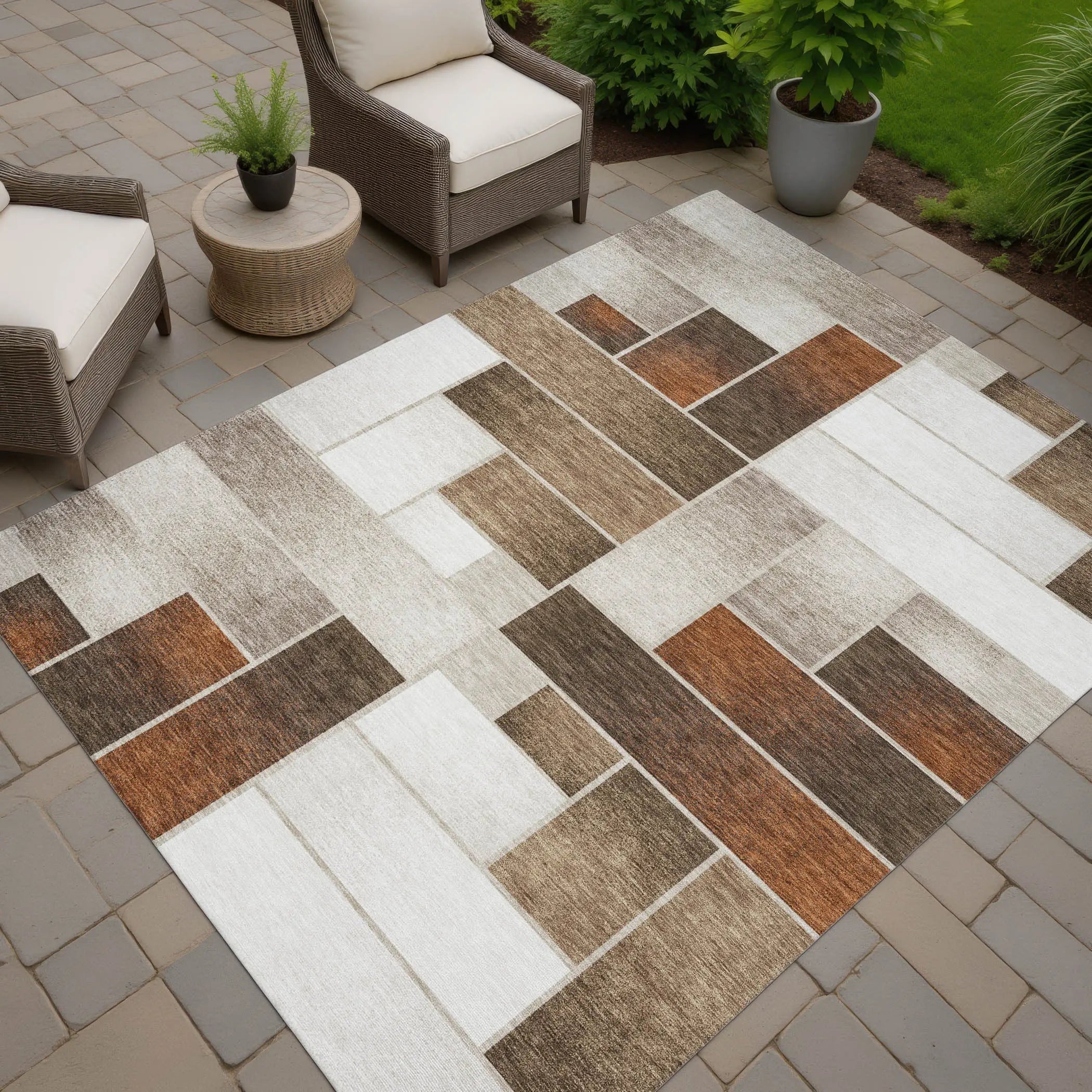 3' X 5' Beige And Graphite Geometric Washable Indoor Outdoor Area Rug Homeroots Outdoor