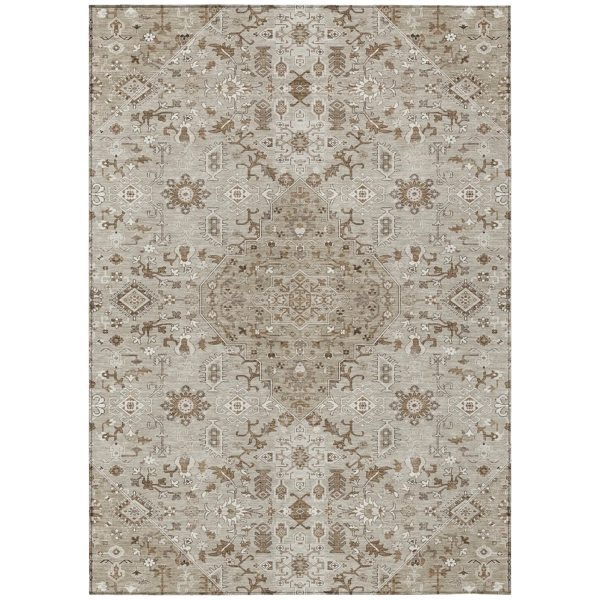 3' X 5' Beige And Graphite Medallion Washable Indoor Outdoor Area Rug Homeroots Outdoor