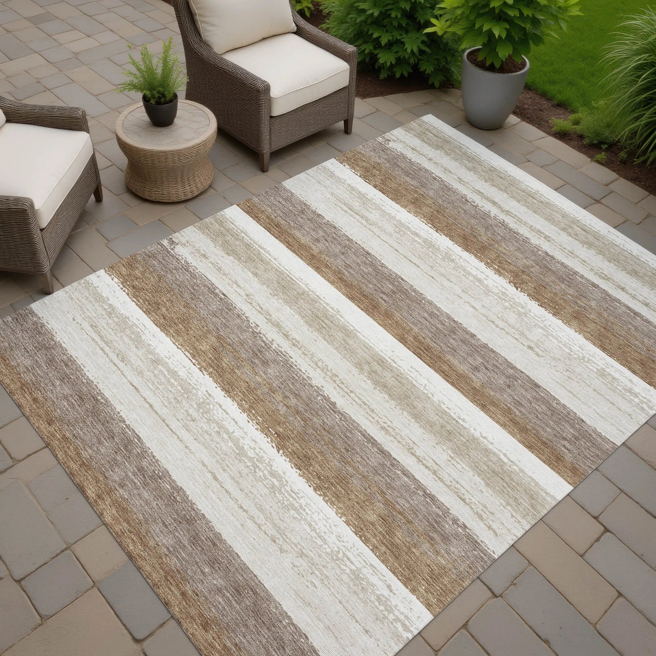 3' X 5' Beige And Graphite Striped Washable Indoor Outdoor Area Rug Homeroots Outdoor