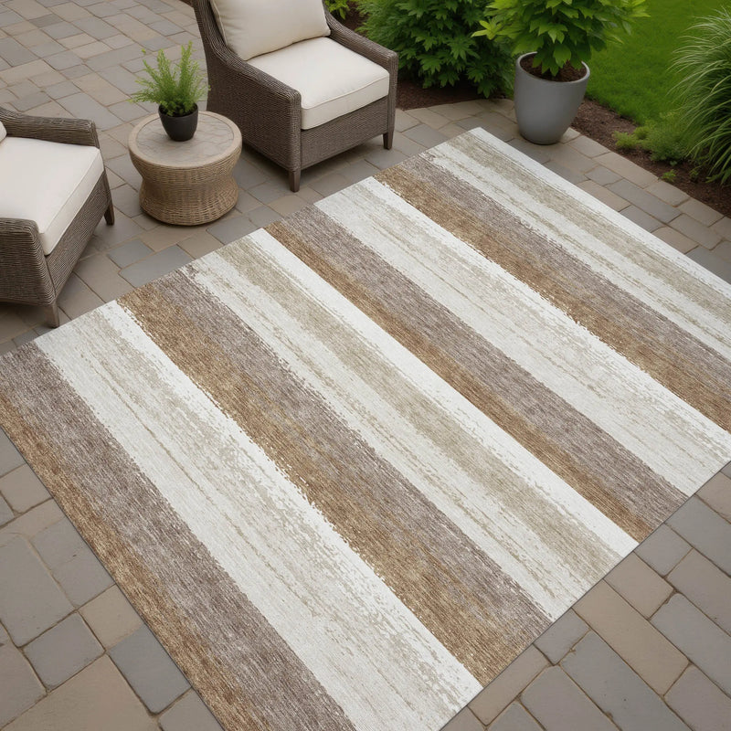 3' X 5' Beige And Graphite Striped Washable Indoor Outdoor Area Rug Homeroots Outdoor