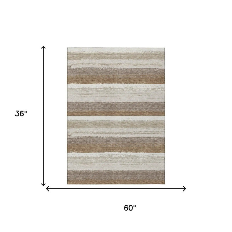 3' X 5' Beige And Graphite Striped Washable Indoor Outdoor Area Rug Homeroots Outdoor