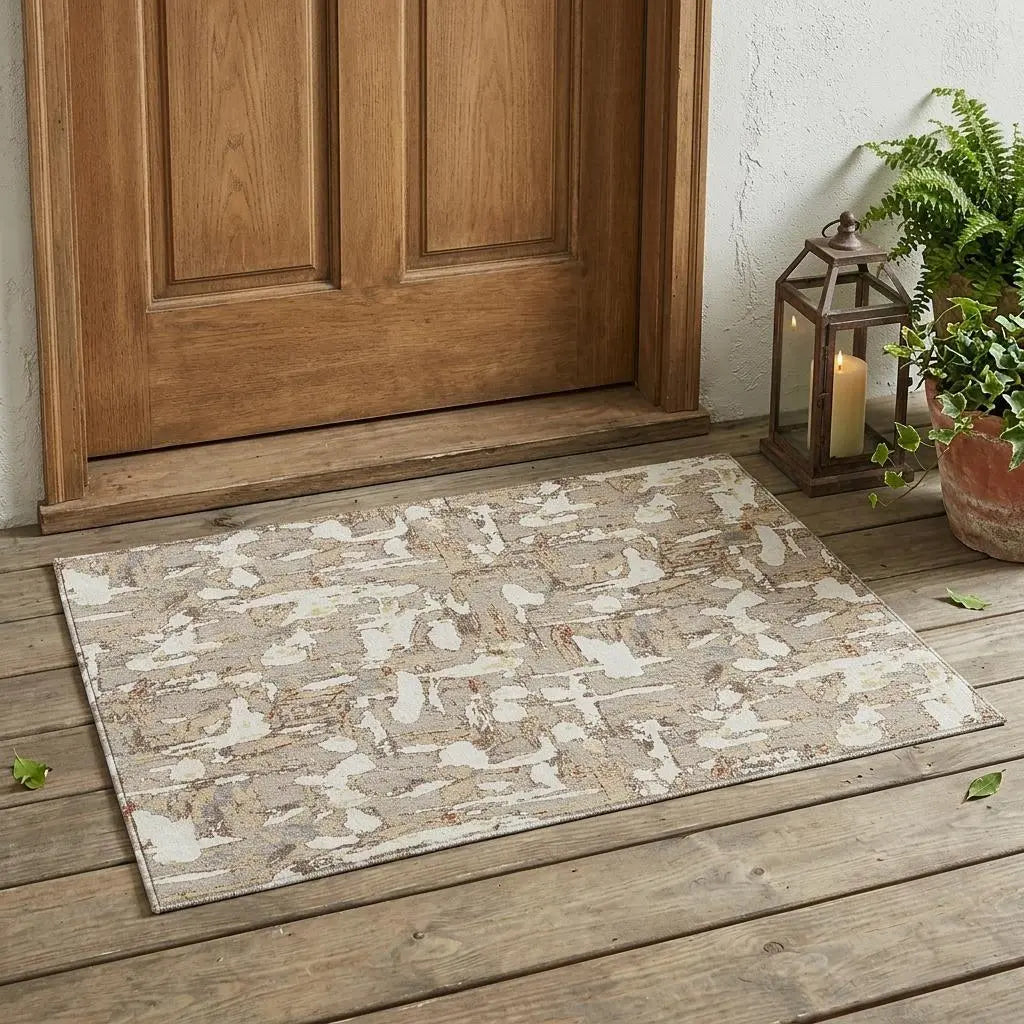 3' X 5' Beige And Gray Abstract Washable Indoor Outdoor Area Rug Homeroots Outdoor