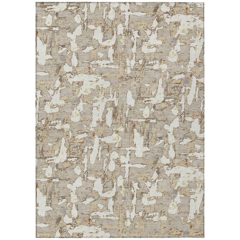 3' X 5' Beige And Gray Abstract Washable Indoor Outdoor Area Rug Homeroots Outdoor