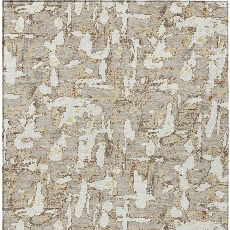 3' X 5' Beige And Gray Abstract Washable Indoor Outdoor Area Rug Homeroots Outdoor
