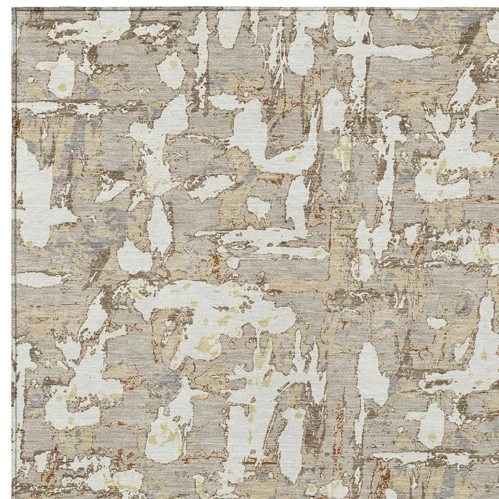 3' X 5' Beige And Gray Abstract Washable Indoor Outdoor Area Rug Homeroots Outdoor