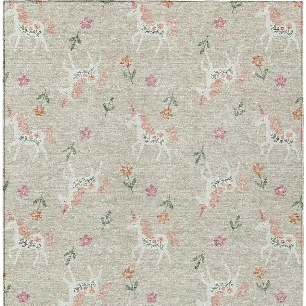 3' X 5' Beige And Gray Floral Washable Indoor Outdoor Area Rug Homeroots Outdoor