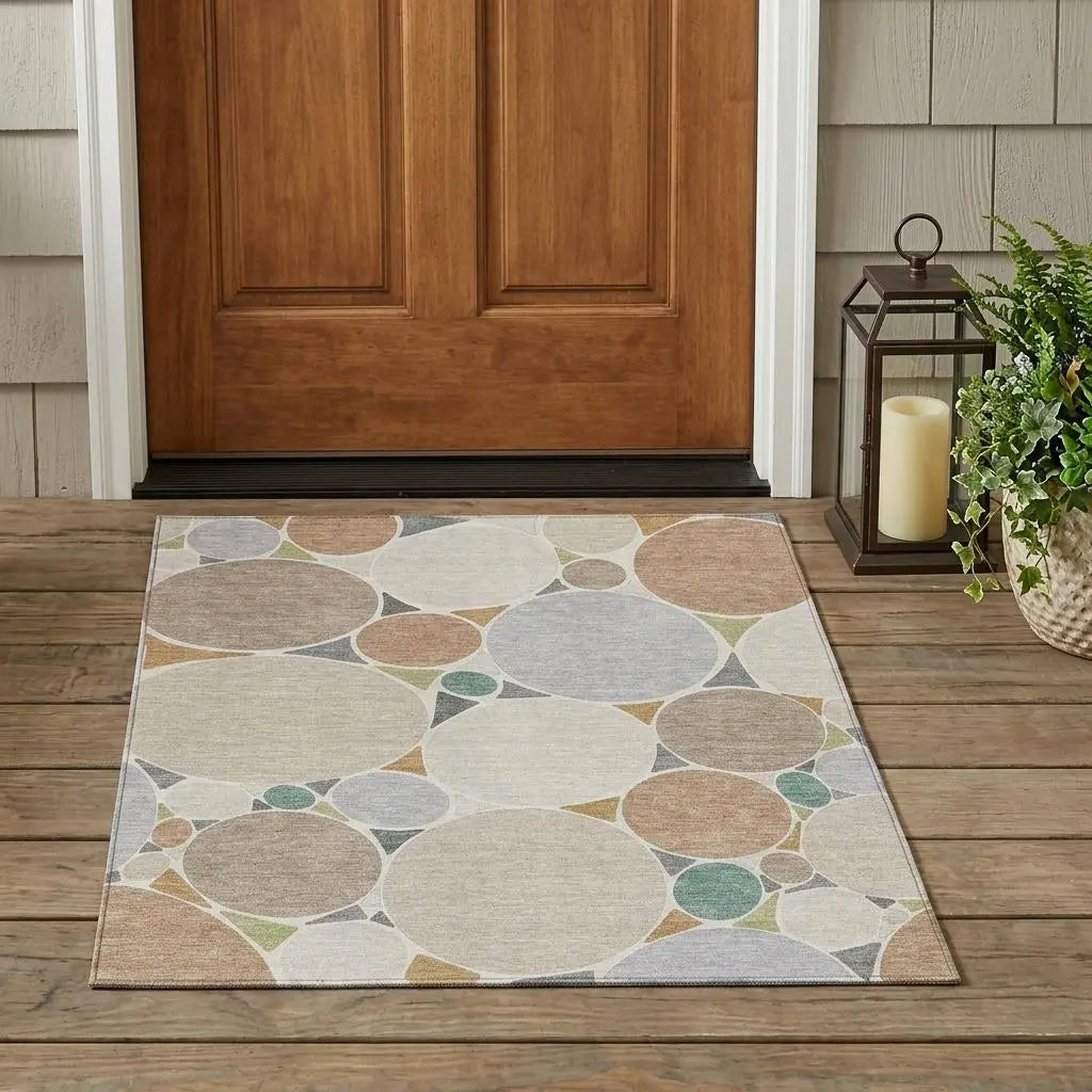 3' X 5' Beige And Gray Geometric Washable Indoor Outdoor Area Rug Homeroots Outdoor