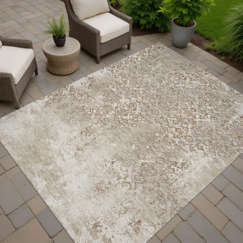 3' X 5' Beige And Gray Oriental Washable Indoor Outdoor Area Rug Homeroots Outdoor