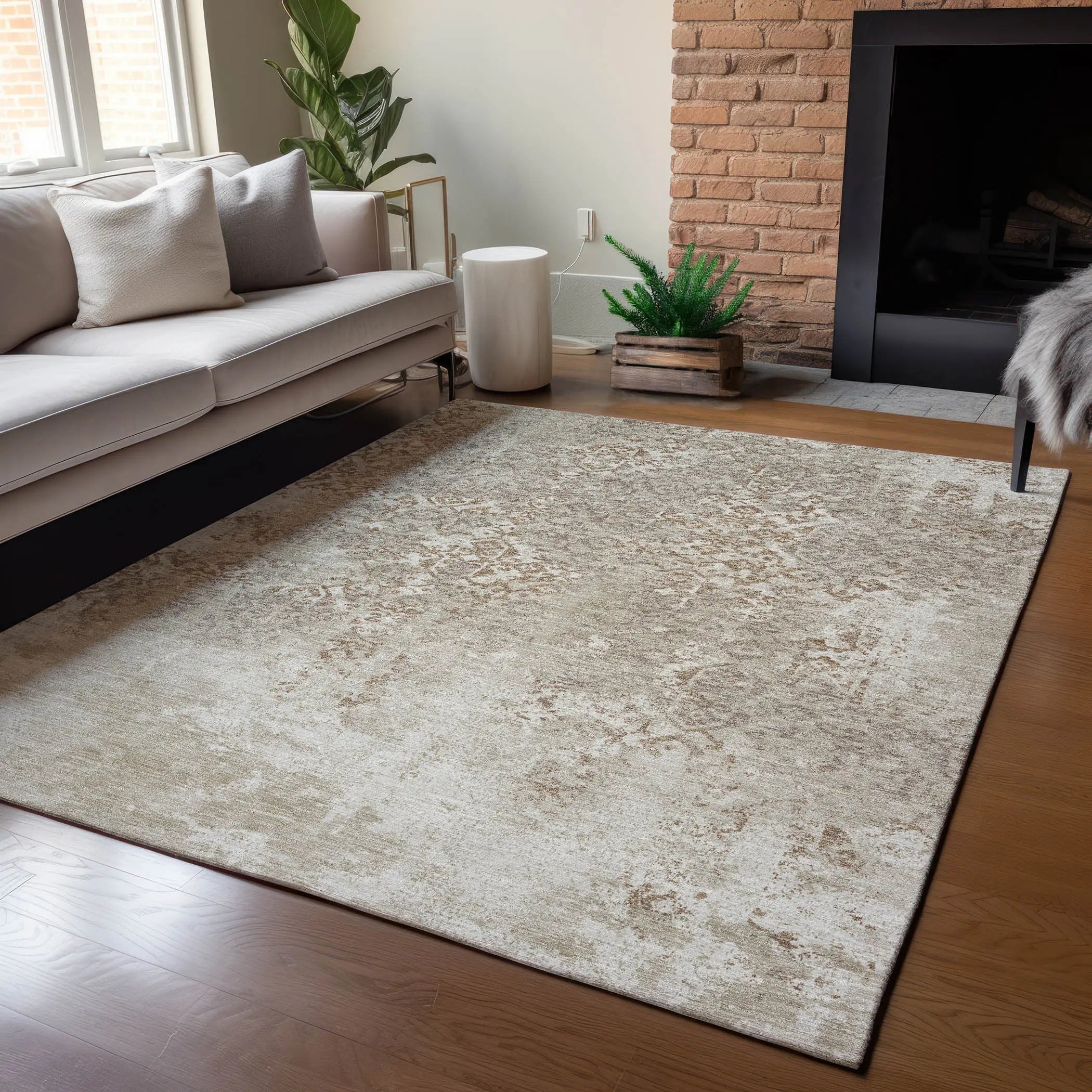 3' X 5' Beige And Gray Oriental Washable Indoor Outdoor Area Rug Homeroots Outdoor