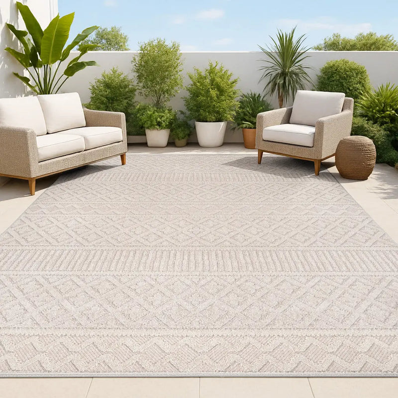 3' X 5' Beige And Gray Trellis Indoor Outdoor Area Rug - GreatEagleInc